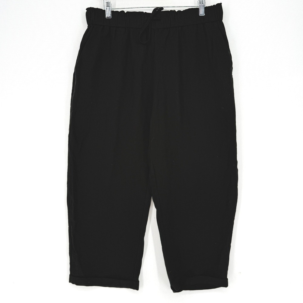 Halara Cropped Pants Women Large Black Drawstring Lagenlook Capsule Relaxed